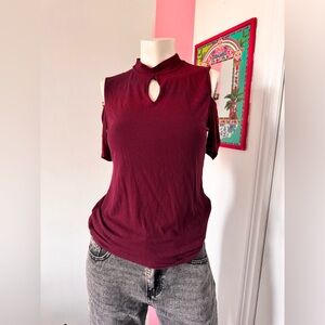 Burgundy Cut Out Shoulder Top